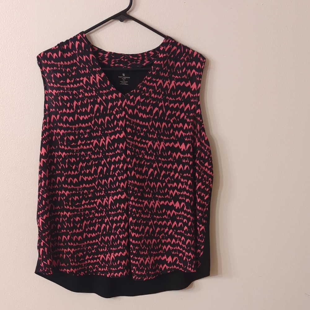 Worthington Petite PXL Women's Black and Pink Patterned Top